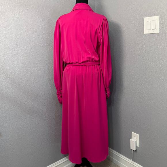 Julia Jordon Pink / Raspberry Long Sleeve Lapel Neck Wrap Midi Dress Size 12 NWT - Picture 5 of 15